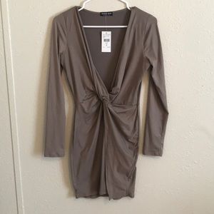 Fashion Nova taupe low cut bodycon dress NWT